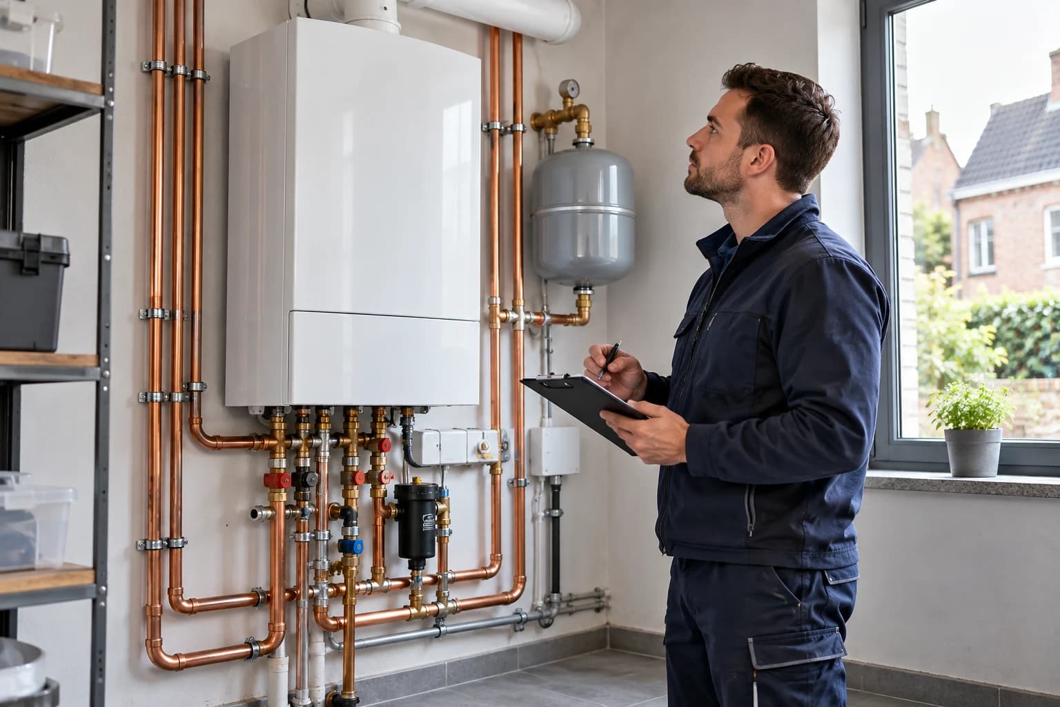 Illustration of a new boiler and its connections